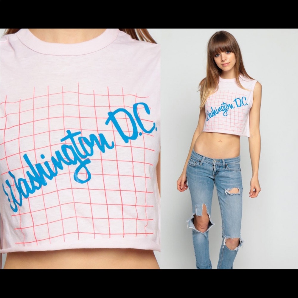 Tank Top WASHINGTON DC Shirt Crop Top 80s Cropped Travel USA Vintage Small